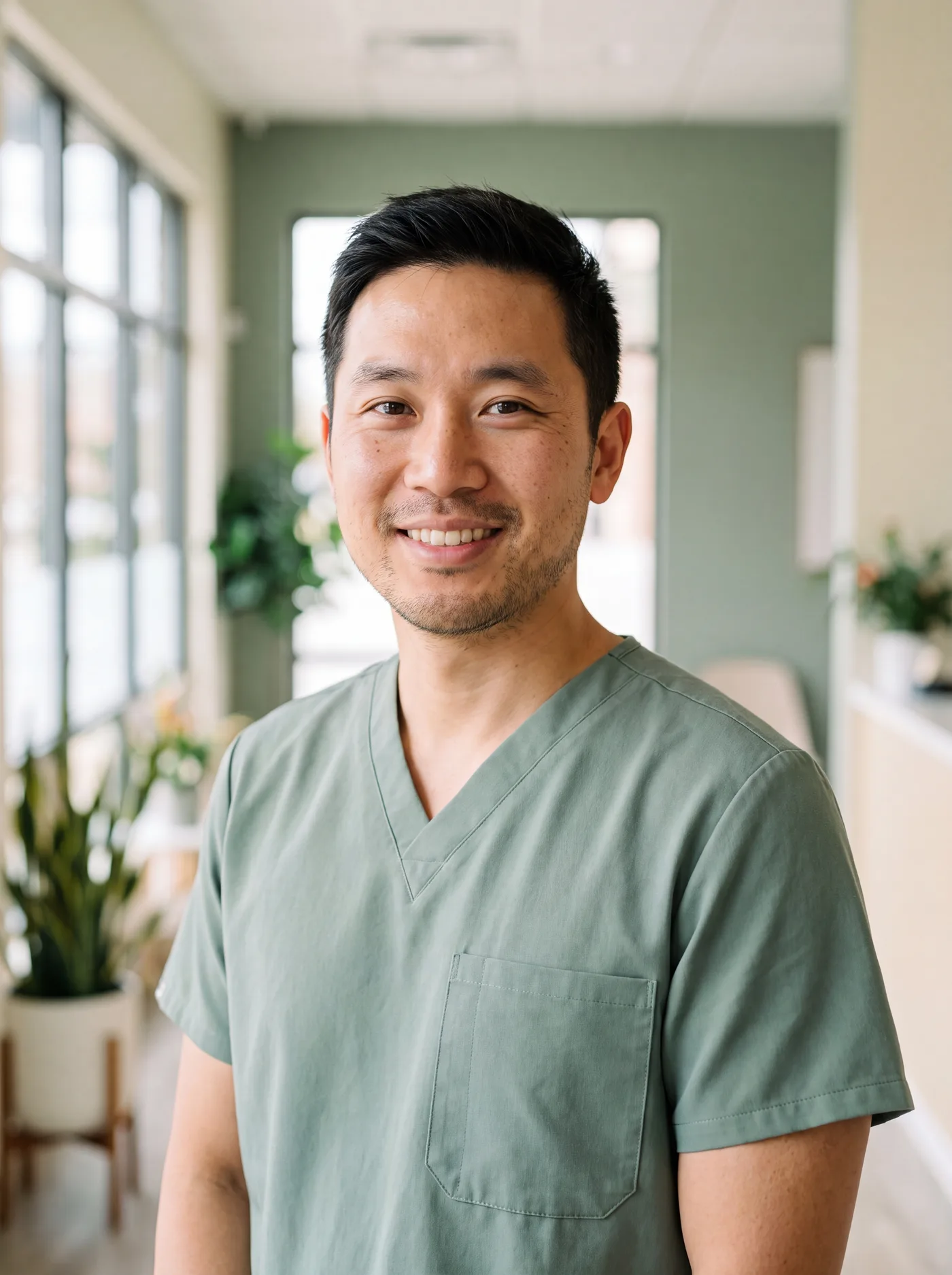 An approachable nurse practitioner in a sunlit clinic