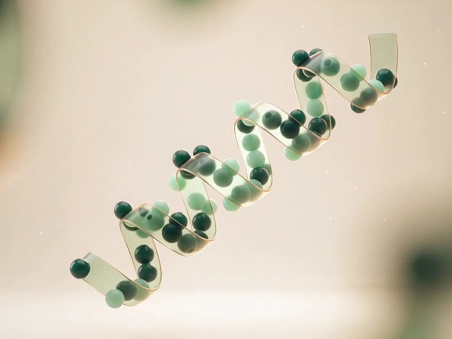 A glowing peptide molecule slowly rotating
